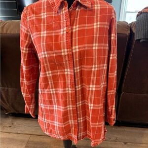 Women’s Orange Plaid Button-Up Shirt